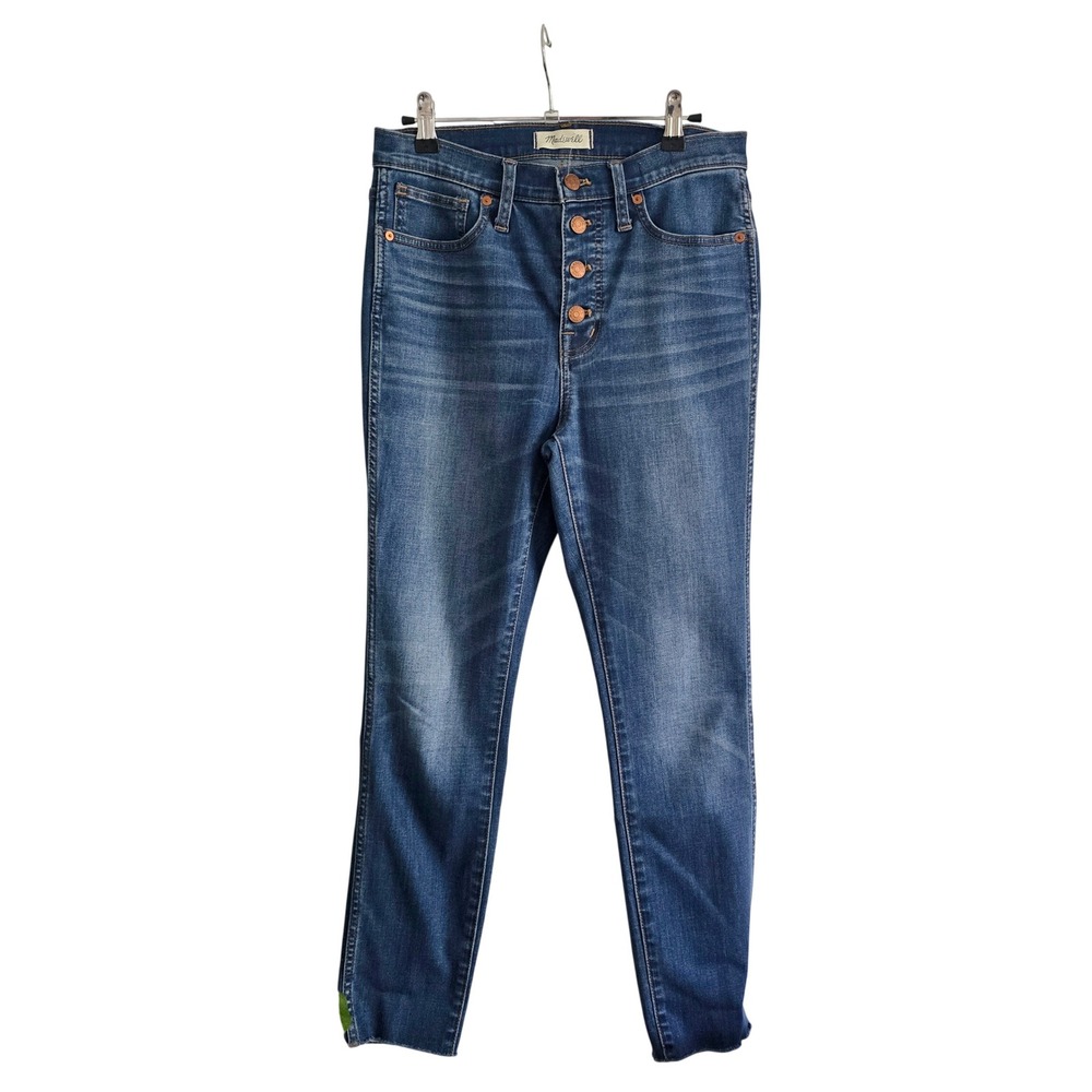 Madewell Skinny Crop Jeans Women 27 Blue 10" High-Rise Button Fly Raw Hem